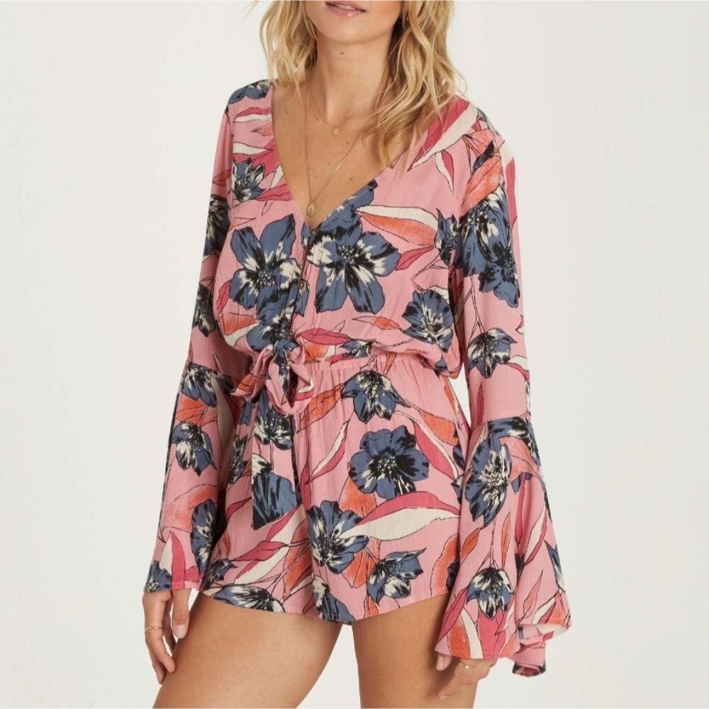 Billabong Sittin Pretty Floral Long Bell Sleeve Romper